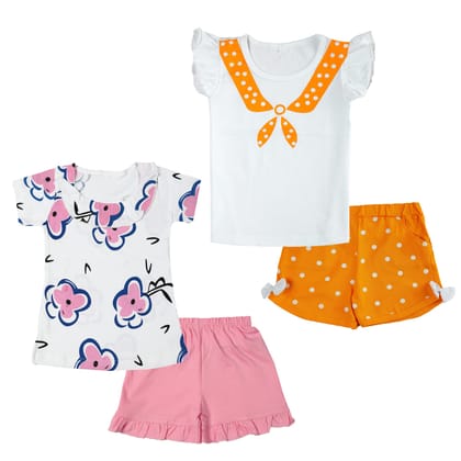 CATCUB Girl's Cotton Top & Shorts/Hot Pants Combo (Top & Shorts, CC-100-133-3-4) Multicolour