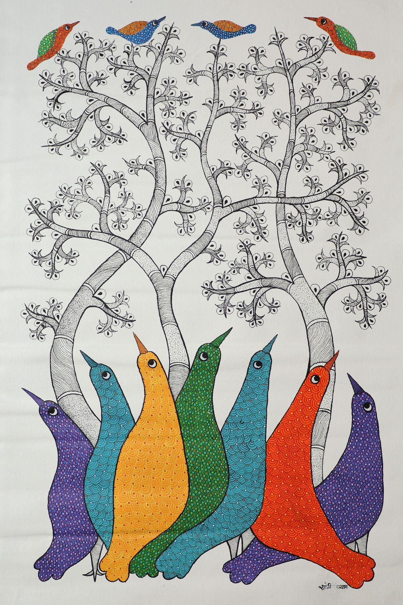 Tribes India Handmade Painting Gond Canvas 37X25 1TPNGNDMP05323 - 1