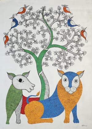 Tribes India Handmade Painting Gond Canvas 37X25 1TPNGNDMP05323 - 2