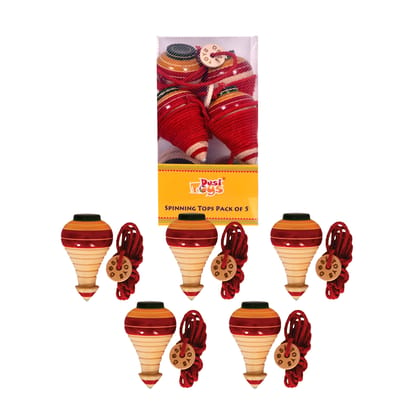 Desi Toys Spinning Tops | Lattu | Bhawra | Latto | Bambaram | Pack of 5 | Traditional Indian Game | Classic Nostalgic Outdoor Games | Fun & Therapeutic | for Kids & Adults | for 6 Years & Up