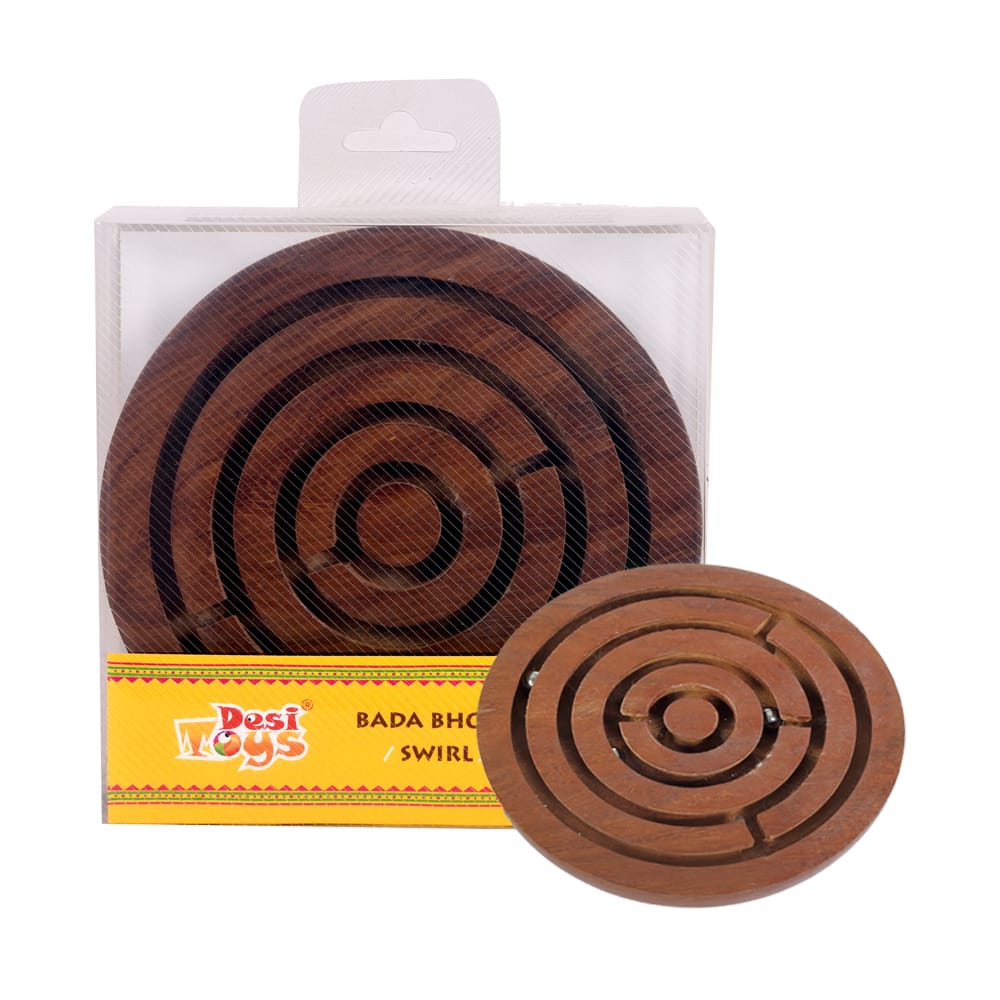 Desi Toys Bada Bhool Bhulaiya/ Swirl/ Labyrinth Board Game Wooden Puzzle