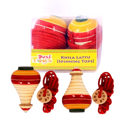 Desi Toys Spinning Tops | Lattu | Bhawra | Latto | Bambaram | Pack of 2 | Traditional Indian Game | Classic Nostalgic Outdoor Games | Fun & Therapeutic | for Kids & Adults | for 6 Years & Up