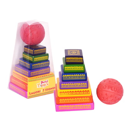 Desi Toys Lagori Pitthu Game | Handcrafted Seven Stones with a Ball | for 8 Years & Up | Multicolor | Traditional Indian Sitoliya | Classical & Nostalgic | Outdoor Games | for Kids & Family