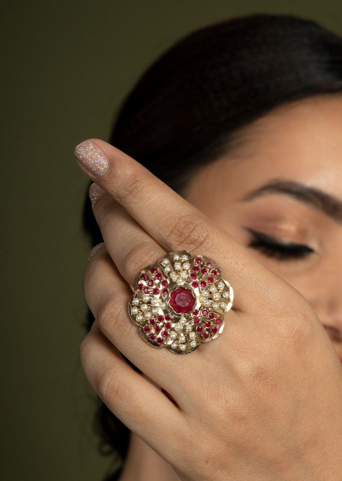 rumami ruby red jadau bridal adjustable ring