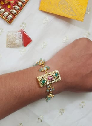 floral rectangular jadau rakhi bracelet