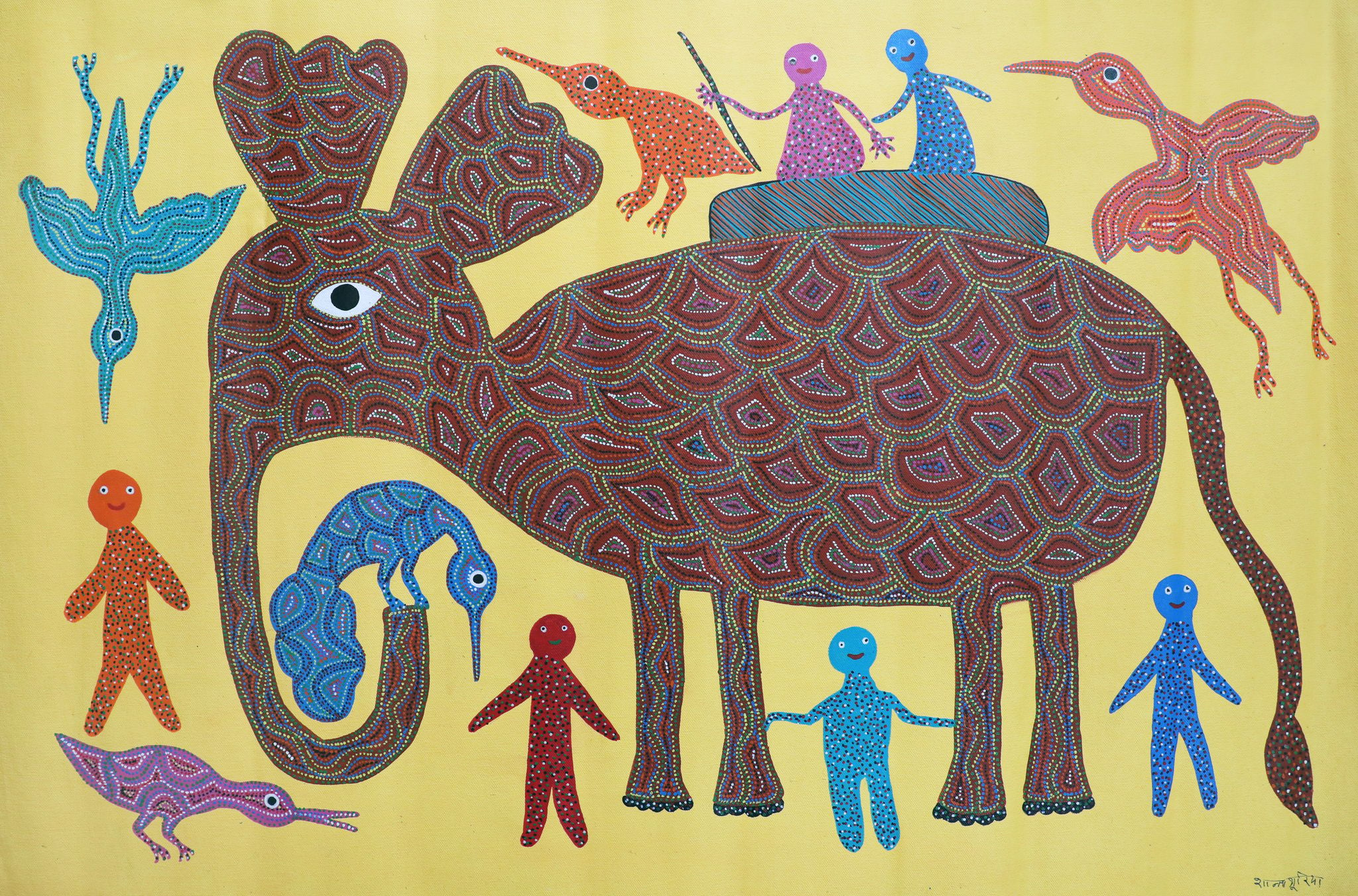 Tribes India Handmade Painting Gond Canvas 1TPNGNDMP05491