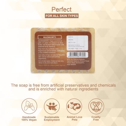 Rozhub Naturals Multani Mitti Handmade Soaps - Purifying and Rejuvenating - 100 Gm (Pack of 4)