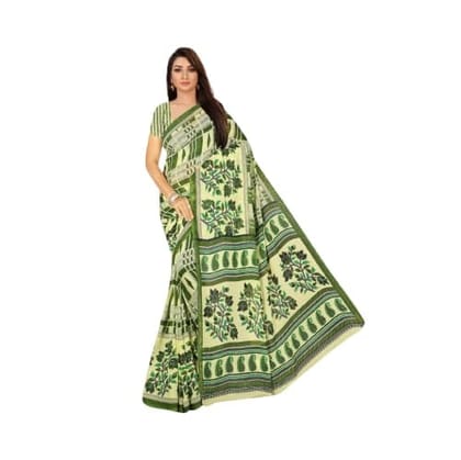 KHUSHBOO DESIGNERS Women's Solid Georgette 5.5 Meter Saree with Unstitched Blouse Piece [Green]|