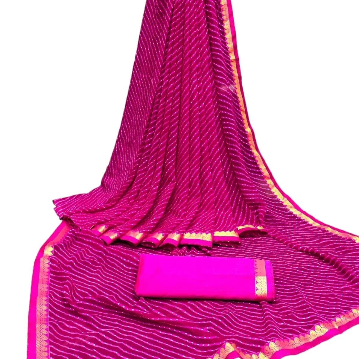 KHUSHBOO DESIGNERS Women's Solid Georgette 5.5 Meter Saree with Unstitched Blouse Piece (Pink)