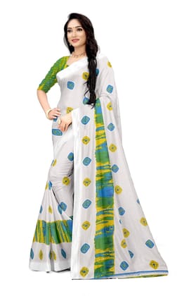 KHUSHBOO DESIGNERS Women's Solid Georgette 5.5 Meter Saree with Unstitched Blouse Piece (White)|