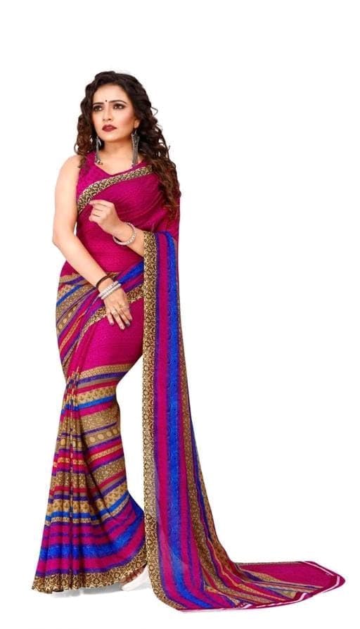 KHUSHBOO DESIGNERS Women's Solid Georgette 5.5 Meter Saree with Unstitched Blouse Piece (Pink).