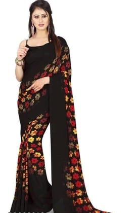 KHUSHBOO DESIGNERS Women's Solid Georgette 5.5 Meter Saree with Unstitched Blouse Piece (Black).