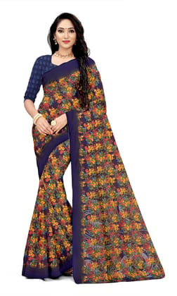 KHUSHBOO DESIGNERS Women's Solid Georgette 5.5 Meter Saree with Unstitched Blouse Piece Festive||Party [Blue]