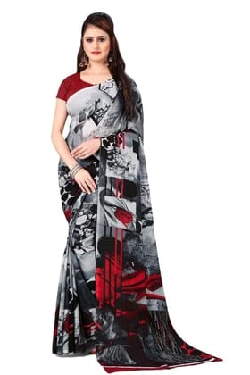 KHUSHBOO DESIGNERS Women's Solid Georgette 5.5 Meter Saree with Unstitched Blouse Piece (Black)..