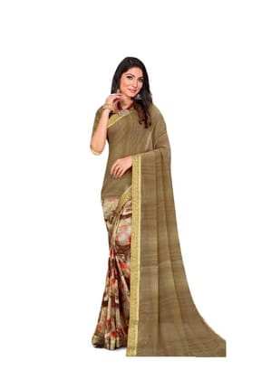KHUSHBOO DESIGNERS Women's Solid Georgette 5.5 Meter Saree with Unstitched Blouse Piece (L Brown)