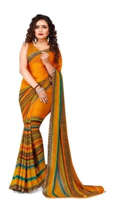 KHUSHBOO DESIGNERS Women's Solid Georgette 5.5 Meter Saree with Unstitched Blouse Piece (Yellow).