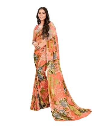 KHUSHBOO DESIGNERS Women's Solid Georgette 5.5 Meter Saree with Unstitched Blouse Piece [Multicolor-1]
