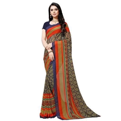 KHUSHBOO DESIGNERS Women's Solid Georgette 5.5 Meter Saree with Unstitched Blouse Piece (Multicolor)