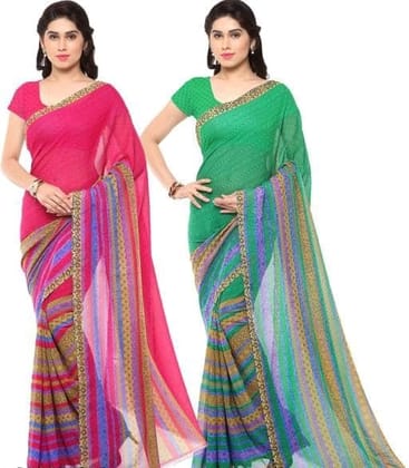 KHUSHBOO DESIGNERS Women's Solid Georgette 5.5 Meter Saree with Unstitched Blouse Piece (Multicolor-3) Pack Of 2
