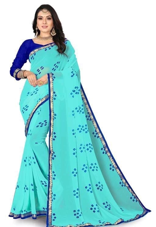 KHUSHBOO DESIGNERS Women's Solid Georgette 5.5 Meter Saree with Unstitched Blouse Piece (SKY Blue)