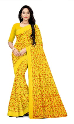 KHUSHBOO DESIGNERS Women's Solid Georgette 5.5 Meter Saree with Unstitched Blouse Piece(Yellow)