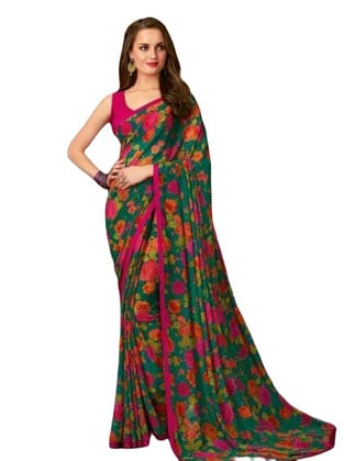 KHUSHBOO DESIGNERS Women's Solid Georgette 5.5 Meter Saree with Unstitched Blouse Piece (Multicolor-6)