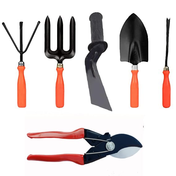 Pruner Khurpi Trowel Fork Cultivator Weeder Garden Tool Kit  (6 Tools)