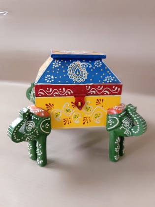 Wooden Handpainted Elephant Shaped Colorful Multipurpose Decorative Box | Elephant Showpiece Box – Living Room Decor