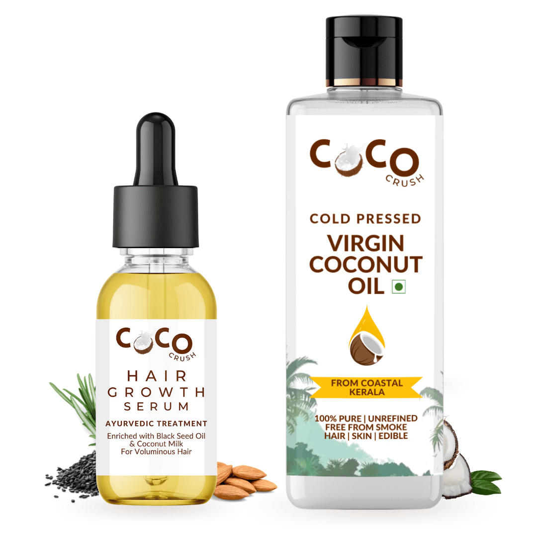 Coco Crush Pack of Virgin Coconut Oil & Hair Growth Serum with Rosemary Oil | 100% Natural | Pack of 2 - 115ml (100ml+15ml)