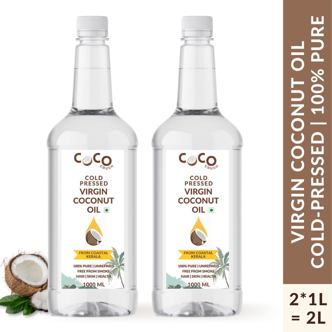 Coco Crush Cold-Pressed Virgin Coconut Oil, 100% Pure & Natural, Pack of 2 - 1000ml each