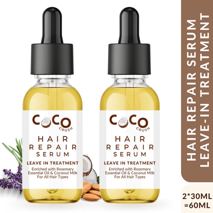 Coco Crush Leave-in Hair Repair Treatment Serum with Lavender & Rosemary Oil | 100% Natural | Pack of 2 - 30ml each