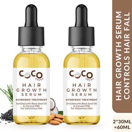 Coco Crush Ayurvedic Hair Growth Serum - Stop Hair Loss & Increase Volume Naturally, Pack of 2 - 30ml each