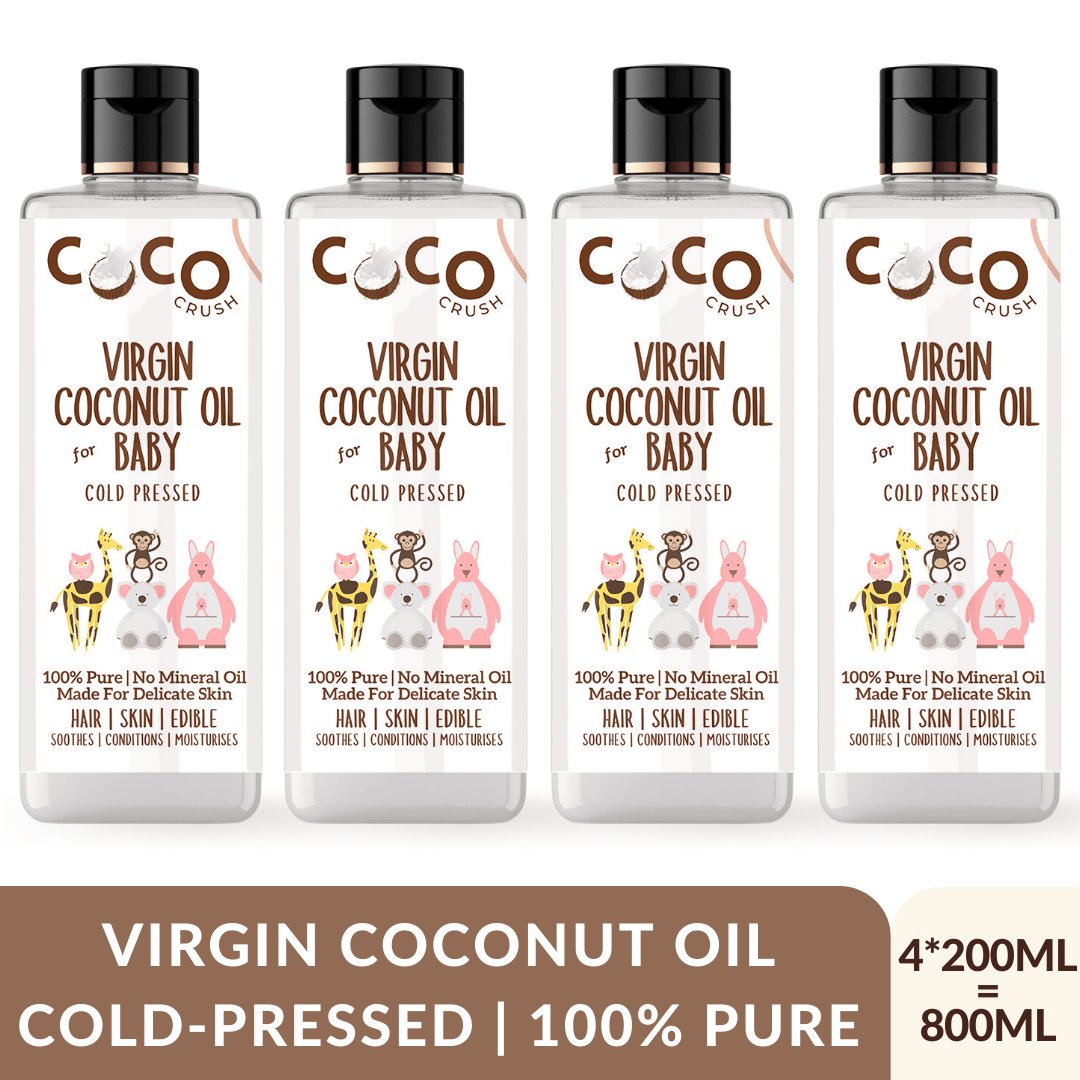 Coco Crush Virgin Coconut Oil for Baby Massage | Cold Pressed, Pure, Natural | Body, Hair | Pack of 4 - 200ml each