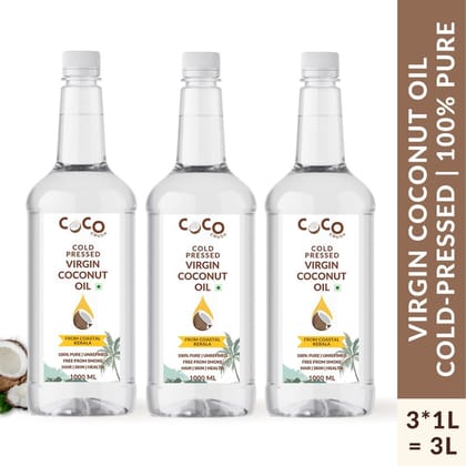 Coco Crush Cold-Pressed Virgin Coconut Oil, 100% Pure & Natural, Pack of 3 - 1000ml each