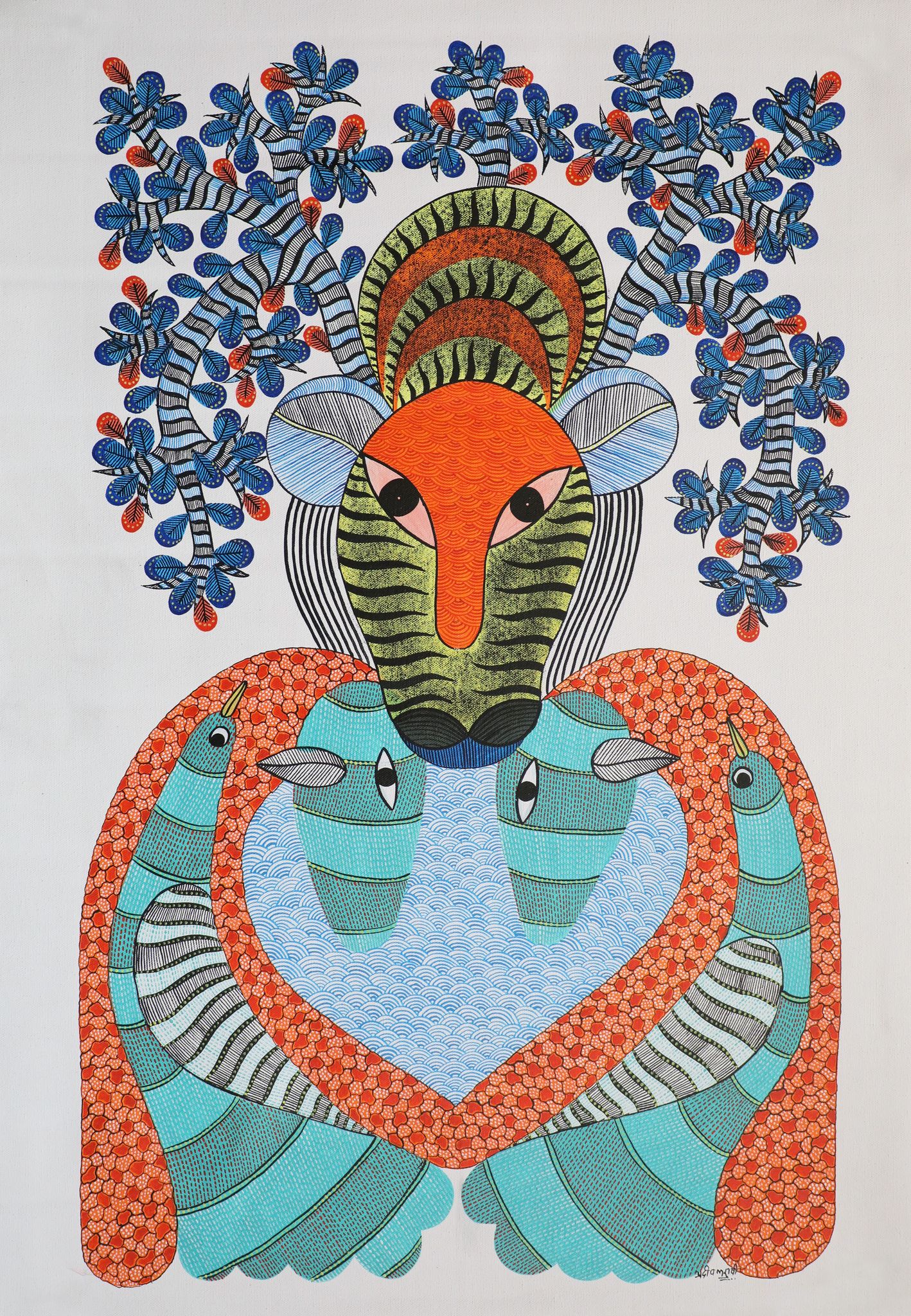 Tribes India Handmade Painting Gond Canvas 1TPNGNDMP05514 - 2