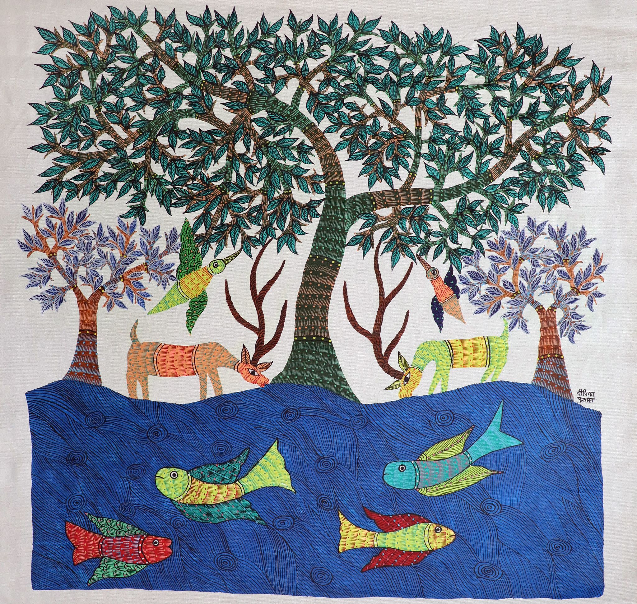 Tribes India Handmade Painting Gond Canvas 1TPNGNDMP06168