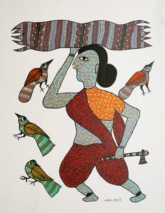Tribes India Handmade Painting Gond Canvas 14X11 1TPNGNDMP07988
