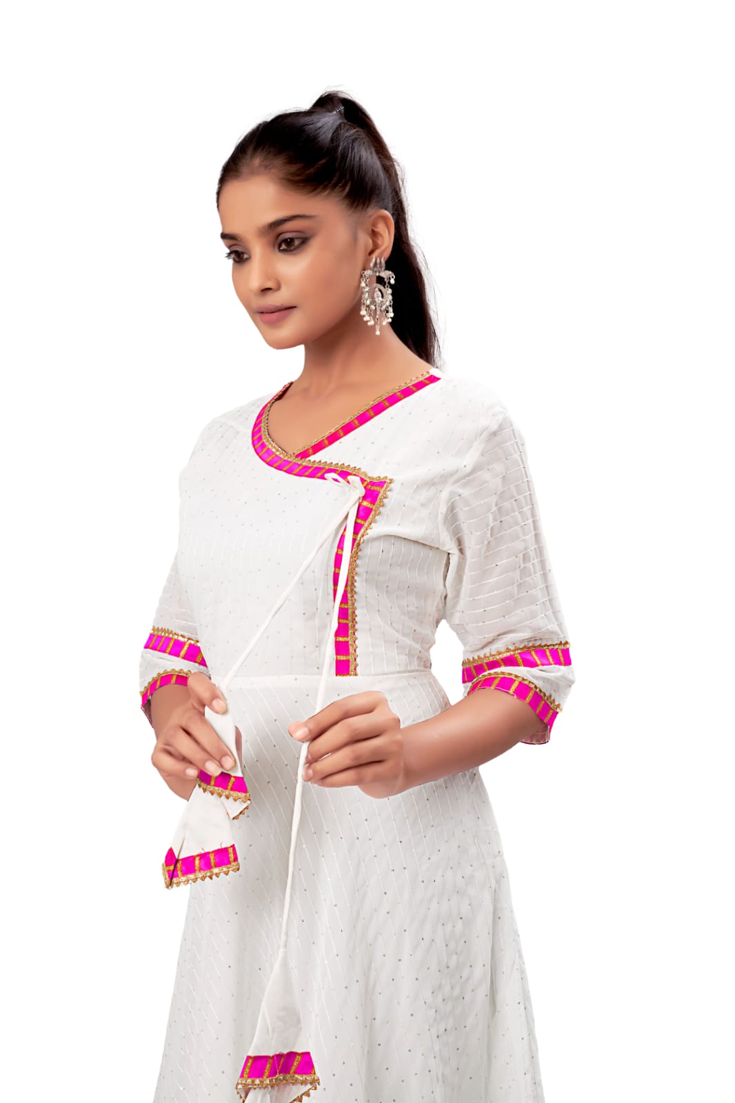 Angrakha Style Crochet Kurti with Linning