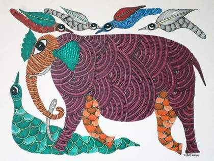 Tribes India Handmade Painting Gond Paper 15X12 1TPNGNDMP09042