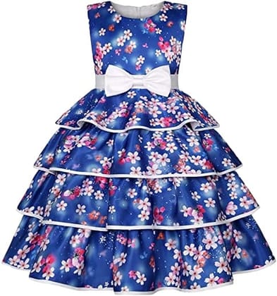 Buy Blue Color Frocks & Dresses Party Wear Girls Cotton Floral Print Fit  and Flare Knee Length V-Neck Short Sleeves Button Closure Dress Clothing  for Girl Jollee