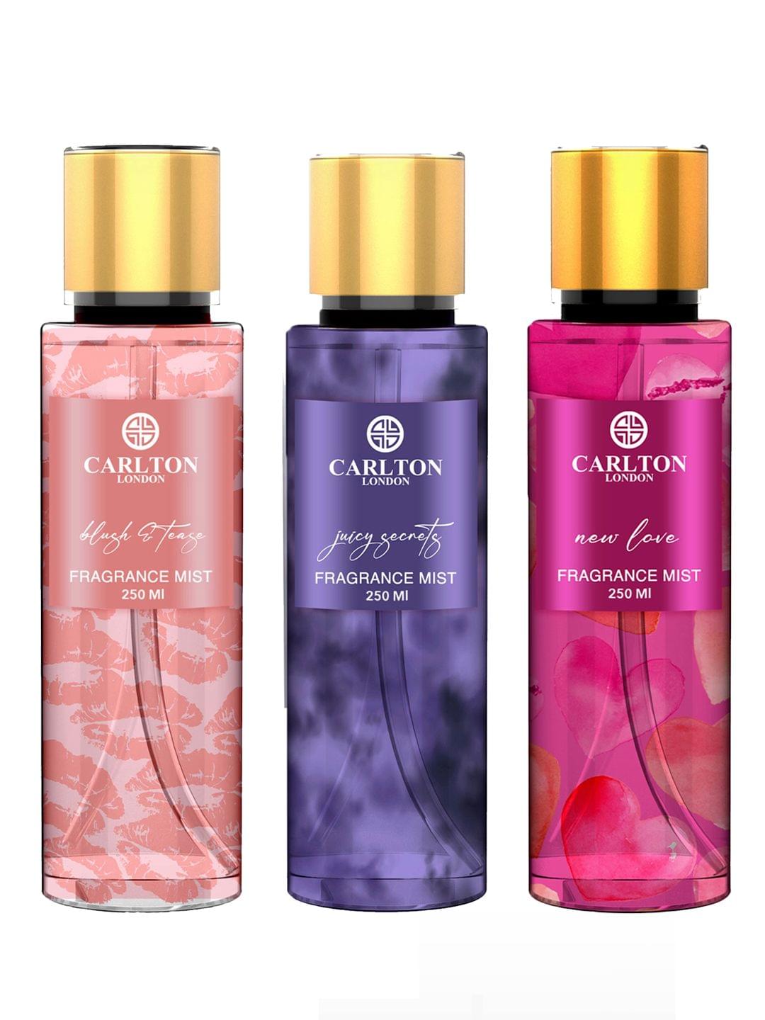 Carlton London Women Juicy Secrets, New Love and  Blush & Tease Body Mist Set of 3  - 250ml Each