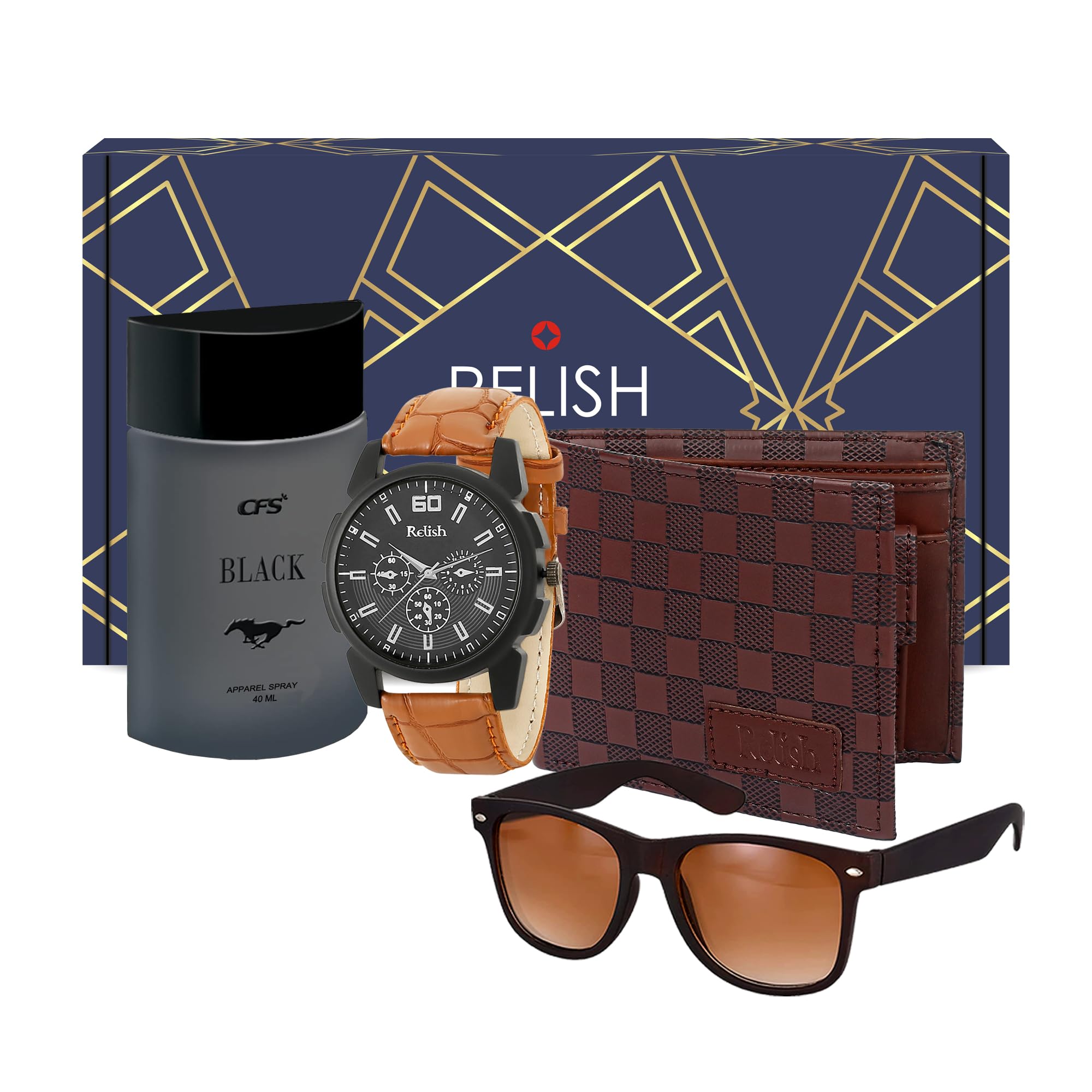 Relish Gift Combo Box of Men s Black Analog Leather Strap Watch