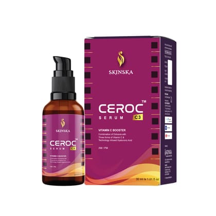 CEROC C3 Vitamin C Face Serum, Hyaluronic Acid, Vitamin E, Licorice Extract, Prevents Fine Lines, Wrinkles, Uneven Tone, Ideal Face Serum for Men & Women 30ml