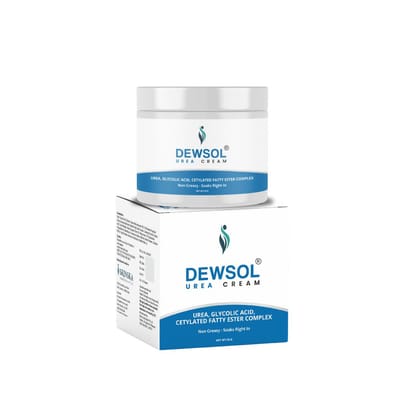 Dewsol Urea Cream, Urea, Cetylated Fatty Ester Complex, Ideal for Cracked Heel Moisturizer and Soothes Feet - 50gm