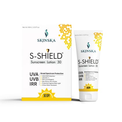 S-SHIELD SUNSCREEN LOTION 30, BROAD SPECTRUM UVA-UVB, IRR PROTECTION, OIL FREE, NON-IRRITANT, WATER RESISTANT, NON COMEDOGENIC & LIGHT WEIGHT