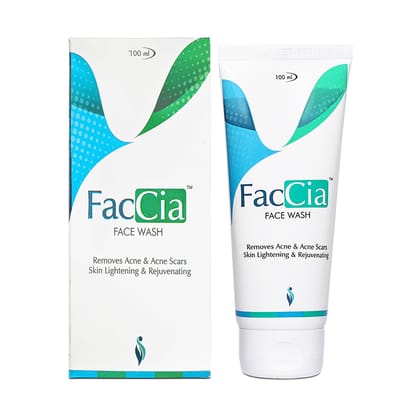 Faccia Anti Acne Face Wash(100ml*2): Fights Scars, Acne Free Purifying Cleanser, Richly Formulated with Glycolic Acid, Vitamin E, and Aloe Vera Extracts, Suitable for Oily & Combination Skin, 100ml