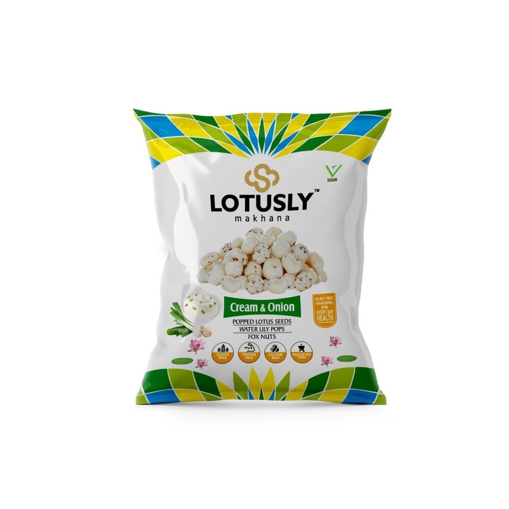 Lotusly | Cream & Onion Flavoured Makhana | Guilt Free Snack | Roasted in Olive Oil Pack of 24