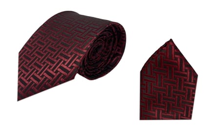 Cossess Premium Maroon And Black Tie And Pocket Square