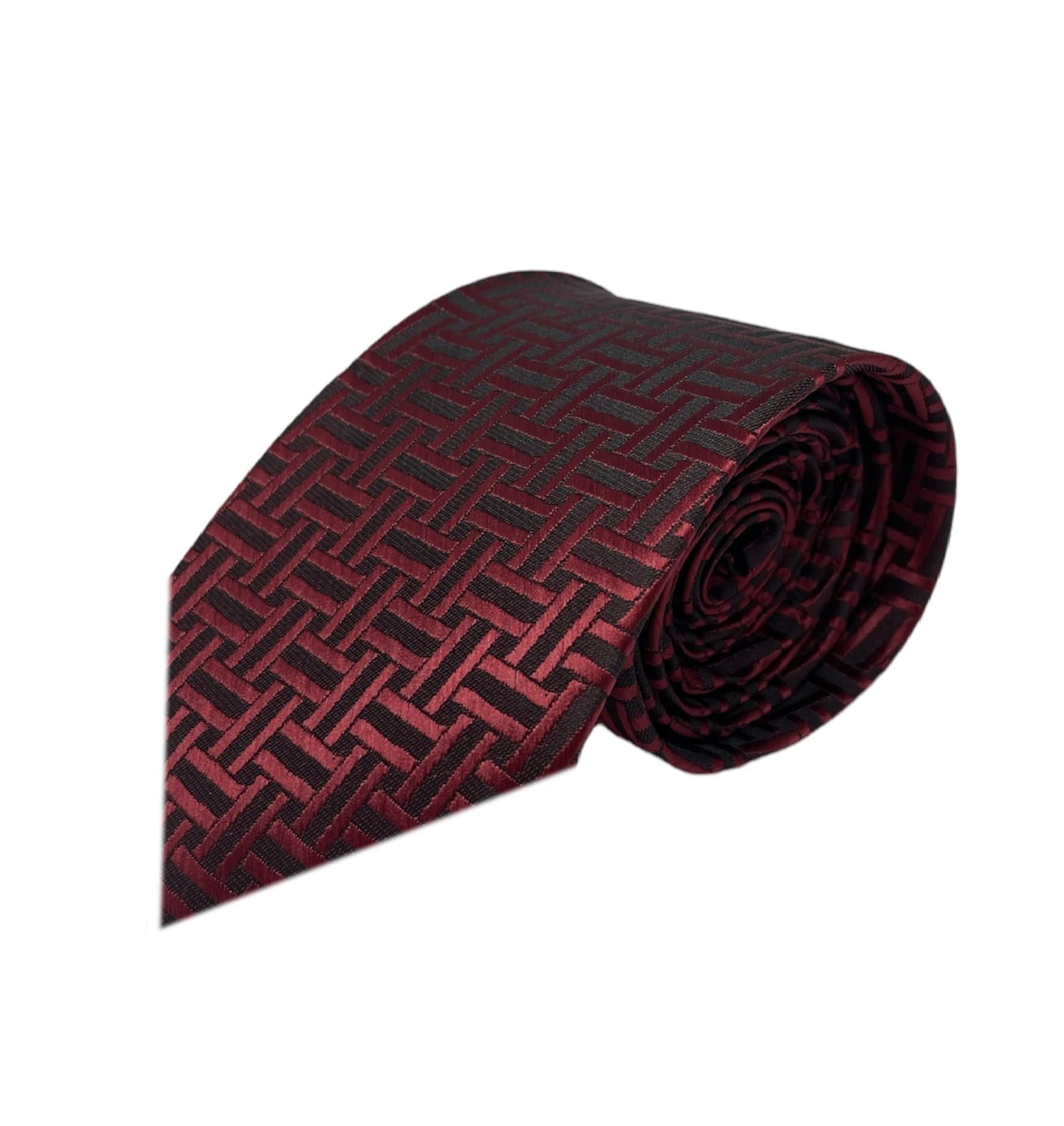 GREYKNOT Patterned Premium Tie And Pocket Square For Men | maroon and black