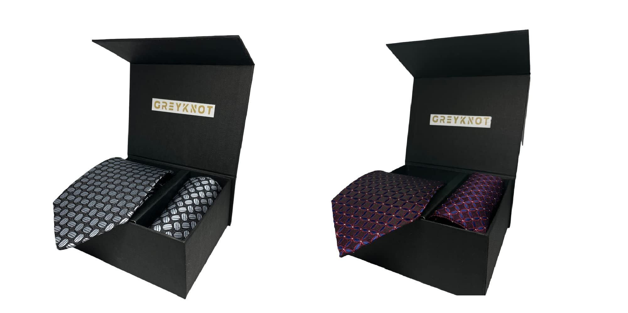 GREYKNOT Premium unique designer tie and pocket square combination for men | formal tie | set of 2 ties |purple and grey